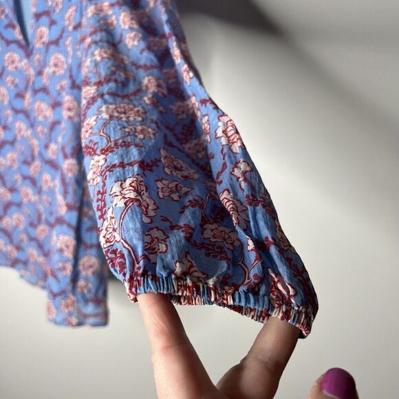 ALC Top Womens 4 Floral V Neck Flowy Lined Lightweight Boho Feminine Blue Shirt - Picture 12 of 14